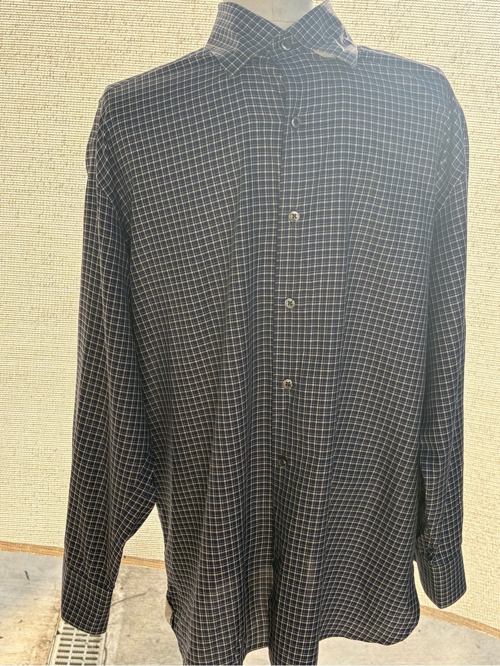 Ermenegildo Zegna dress shirt, men’s XL blue white black check Italian luxury - Picture 4 of 13